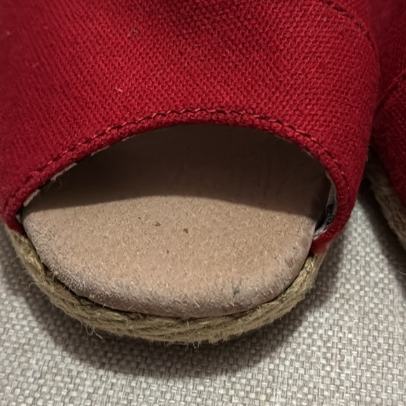 Toms Espadrille Wedge Peep Toe Sandals-Sz 9.5-Red Cotton Cloth - Picture 12 of 16